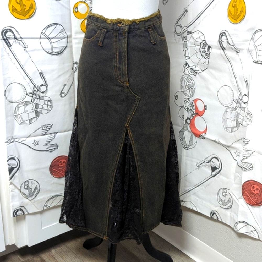 Vtg Denim and Lace Tulip Skirt from Italy